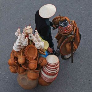 Close up photo of a vendor on street of Hanoi Vietnam