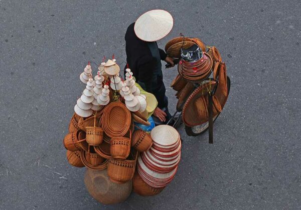 Close up photo of a vendor on street of Hanoi Vietnam